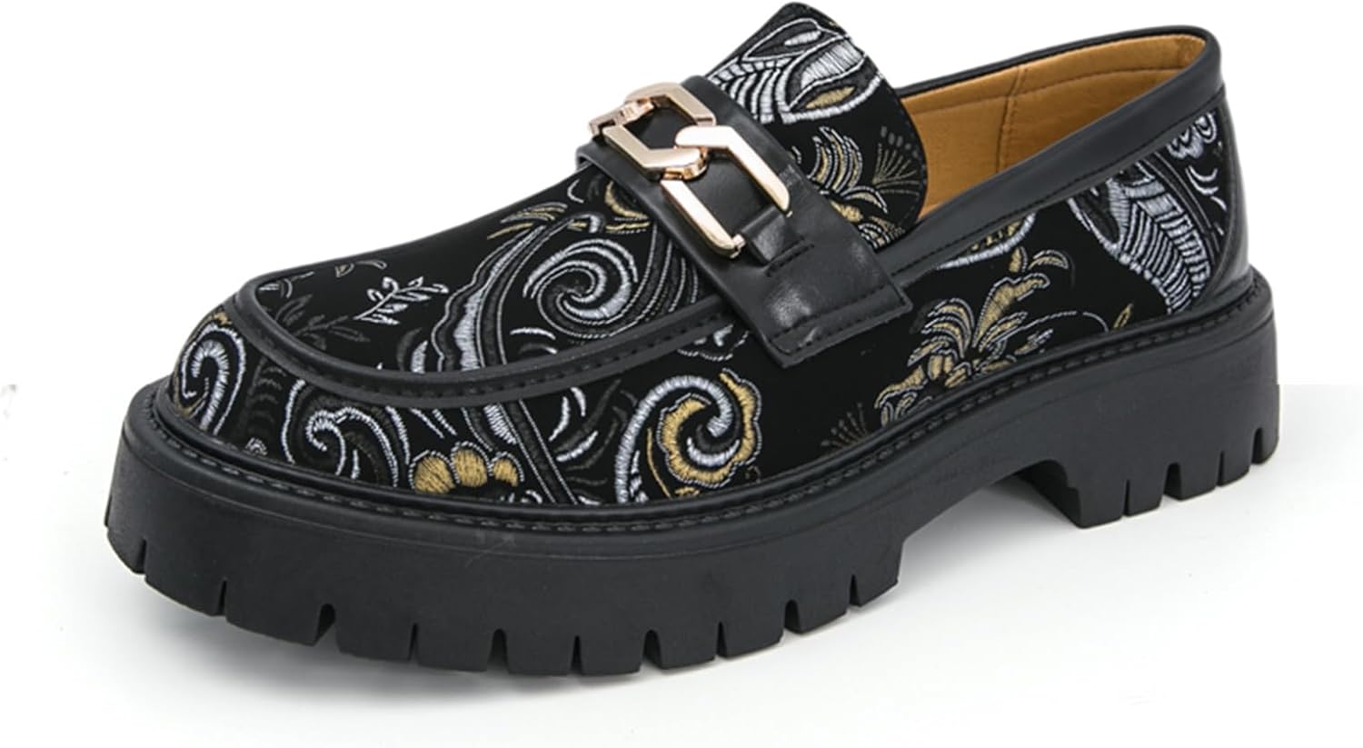 

Мужские ручной работы веганские декоративные вышитые кожаные слипоны на платформе, лоферы с тиснением Tixewsjh, черный
