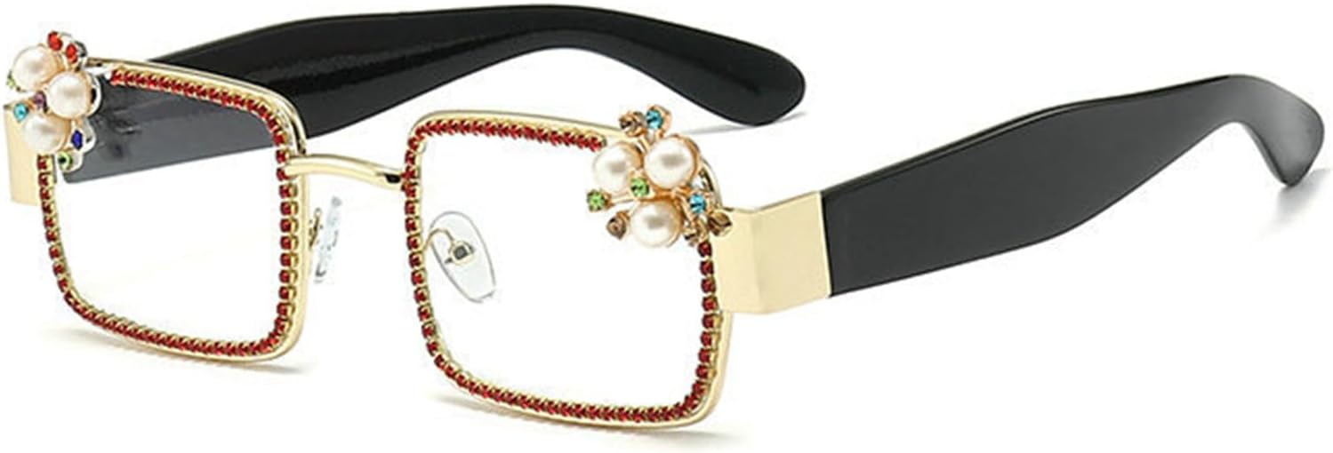 

Женские солнцезащитные очки Helena Trendy Square Rhinestones с блестящими стразами, модные кристальные очки для вечеринок, сверкающие бриллиантовые очки для женщин, Gold Clear