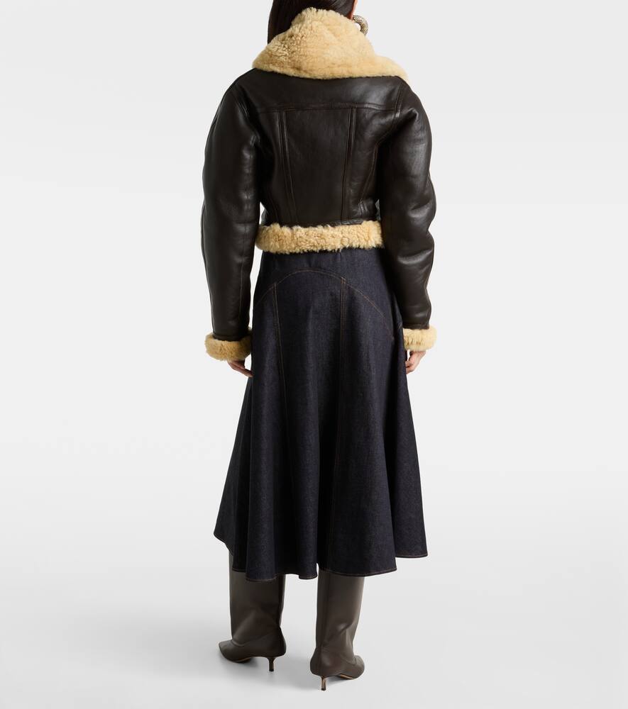 Короткая кожаная куртка авиатор с отделкой из овчины Jacquemus, Dark Brown — фото 3