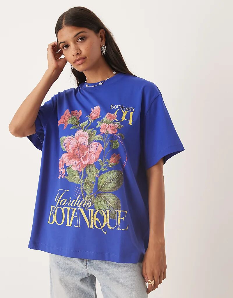 

Футболка свободного кроя ASOS DESIGN с цветочным принтом синего цвета