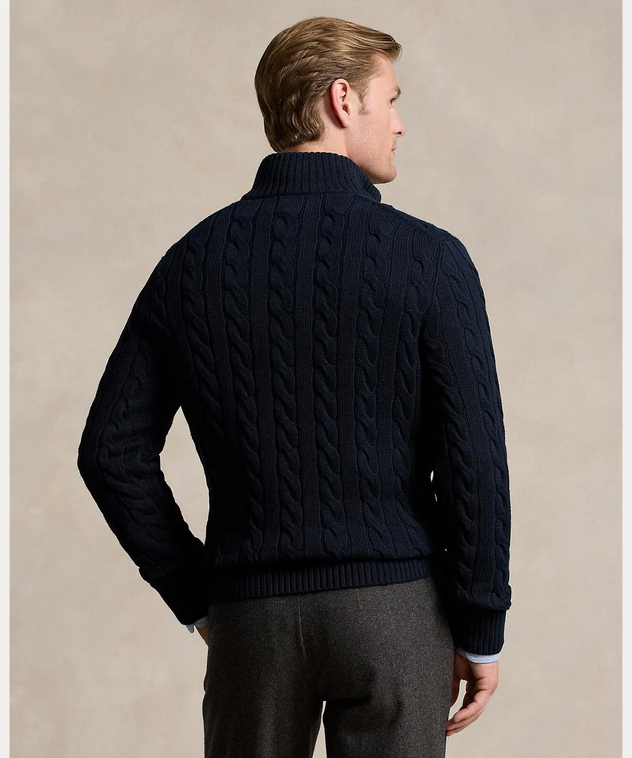 Свитер с косами, хлопковый, Polo Ralph Lauren, четверть-застежка, синий — фото 4