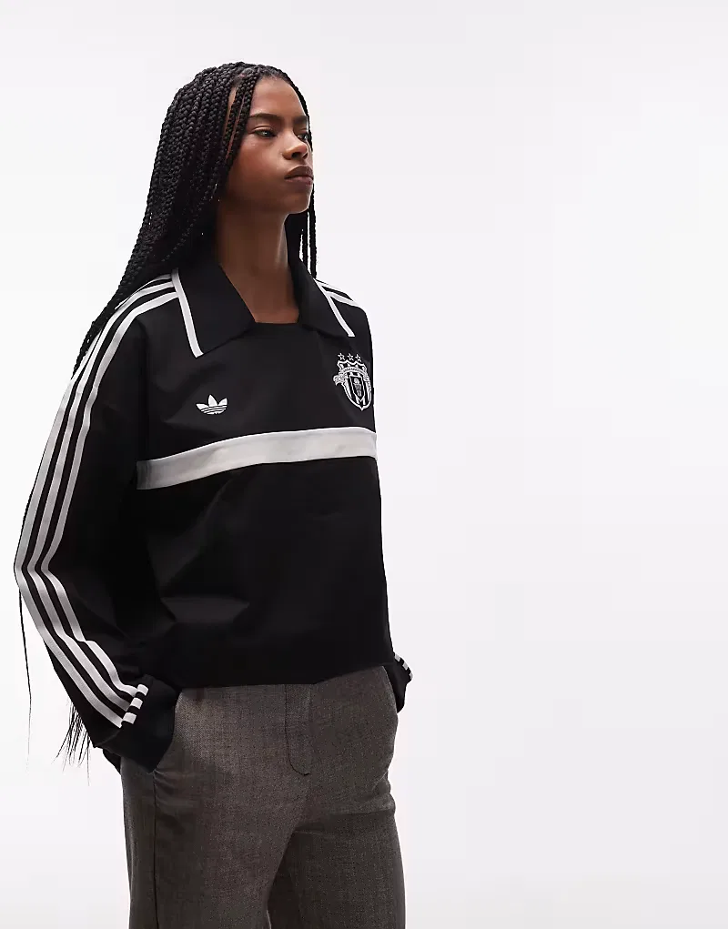 Поло-рубашка с длинным рукавом для регби Adidas Originals, черный