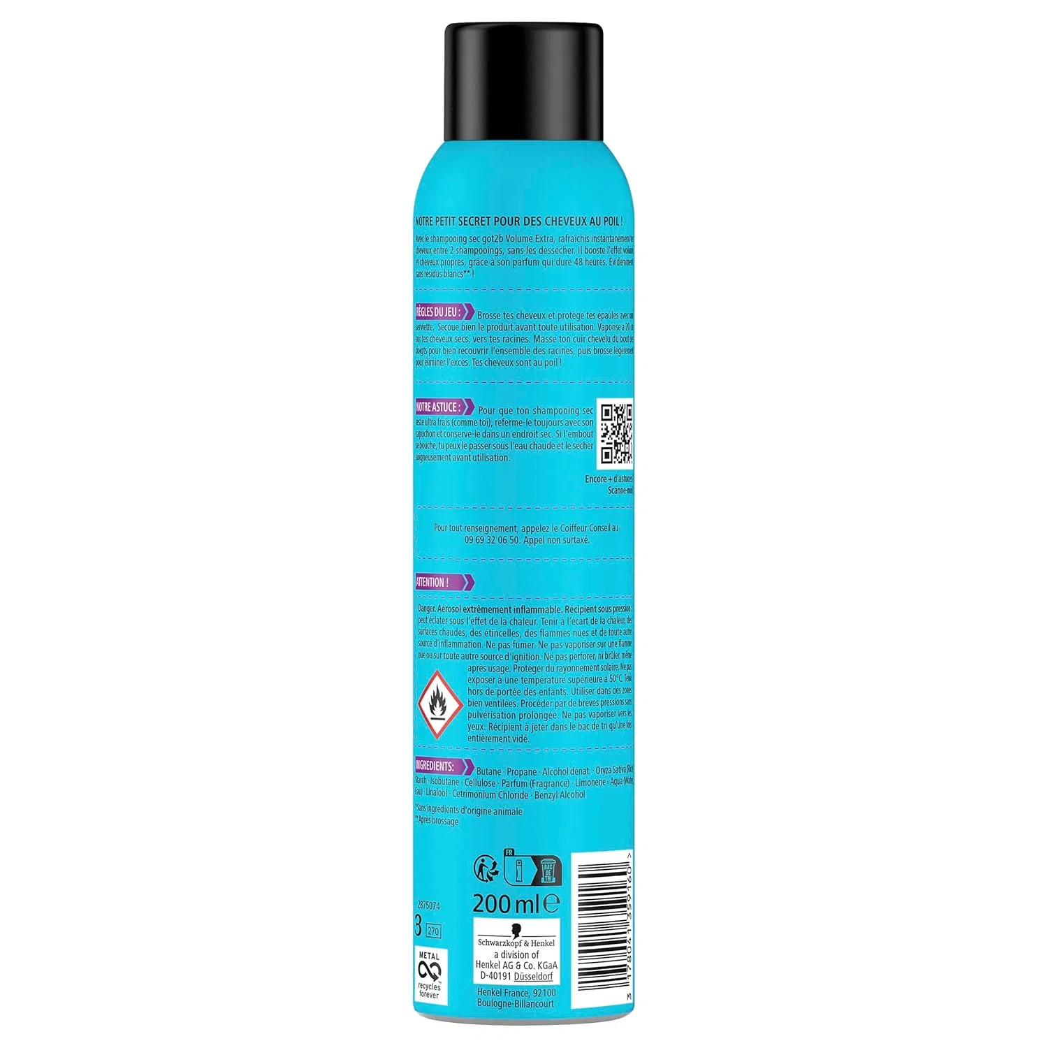 Сухой шампунь Schwarzkopf GOT2B Volume Extra с ароматом 48H, веганская формула, 200 мл Got2B, Keine. — фото 4