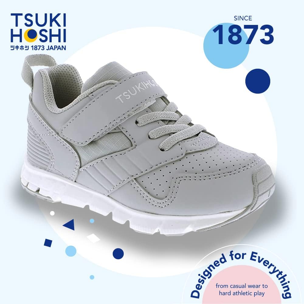 Школьные кроссовки TSUKIHOSHI 3581 Charge BTS с застежкой-ремешком для мальчиков и девочек, с широким носком и нескользящей подошвой- для детей от 1 до 12 лет, светло-серый — фото 3