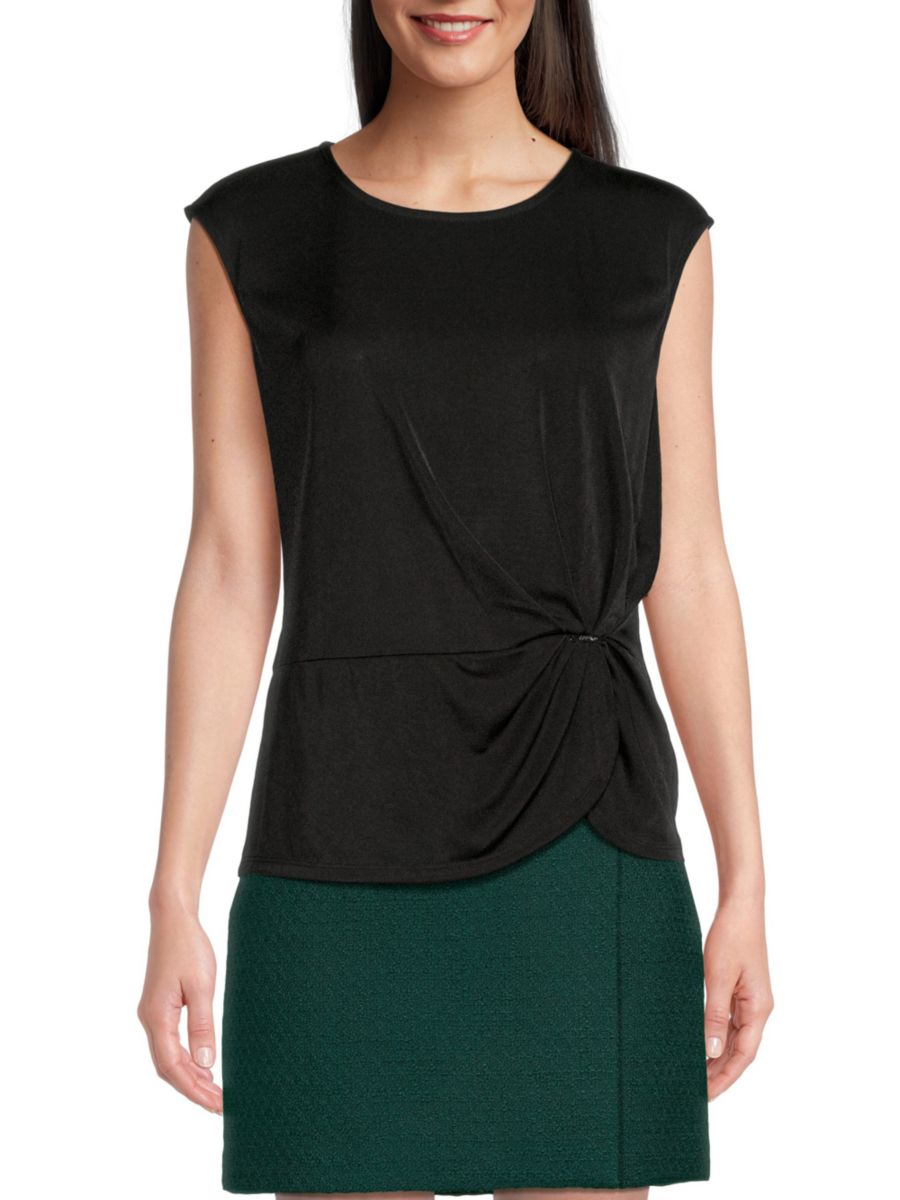 

Топ с закрученными рукавами-крылышками Calvin Klein, черный