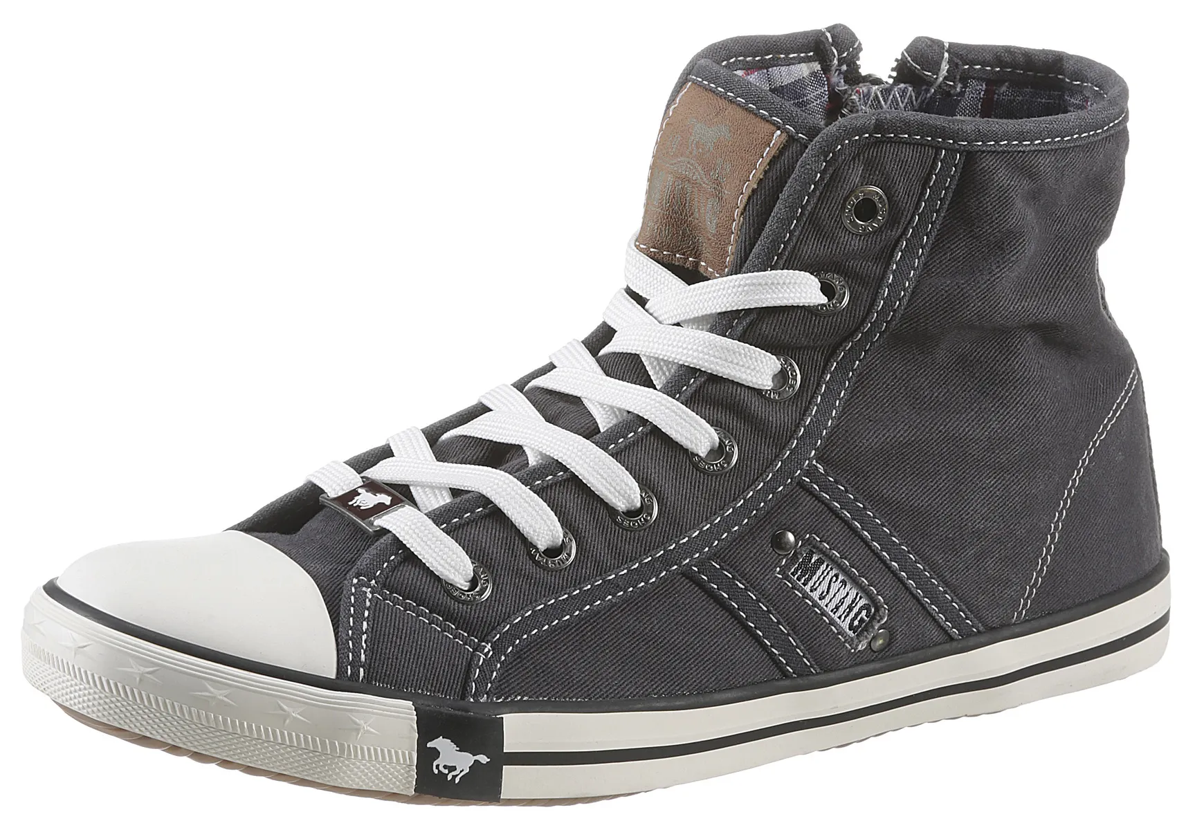 

Кроссовки Mustang Shoes "Высокие кроссовки, повседневная обувь", высокие кроссовки, туфли на шнуровке с этикеткой на подошве, черно-белый, Черный, Кроссовки Mustang Shoes "Высокие кроссовки, повседневная обувь", высокие кроссовки, туфли на шнуровке с этик