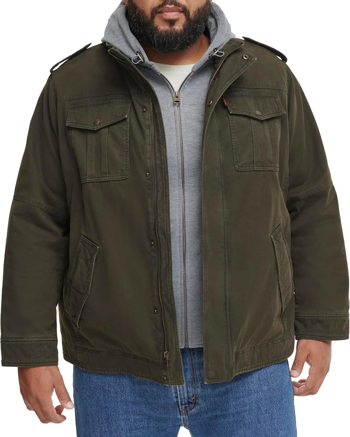 Куртка военная Levi's, хлопок, оливковый/шерпа