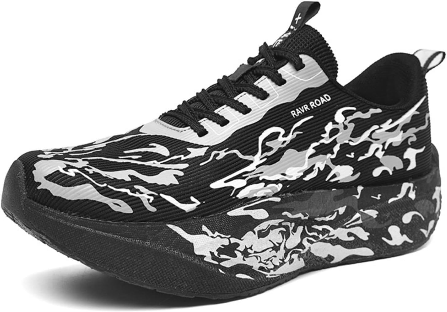 

Мужские кроссовки для бега по дороге с сетчатой дышащей верхней частью, рисунком огня, шнуровкой, легкие, с нескользящей мягкой толстой подошвой для прогулок, тренировок, джоггинга и занятий спортом Netehadi, черный