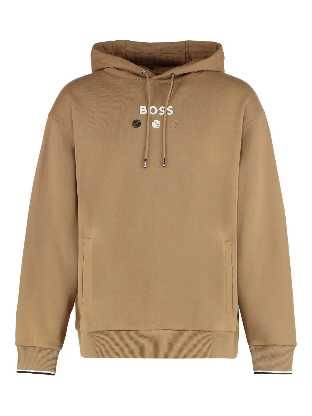 Хлопковый свитшот с карманом-кенгуру Boss, коричневый
