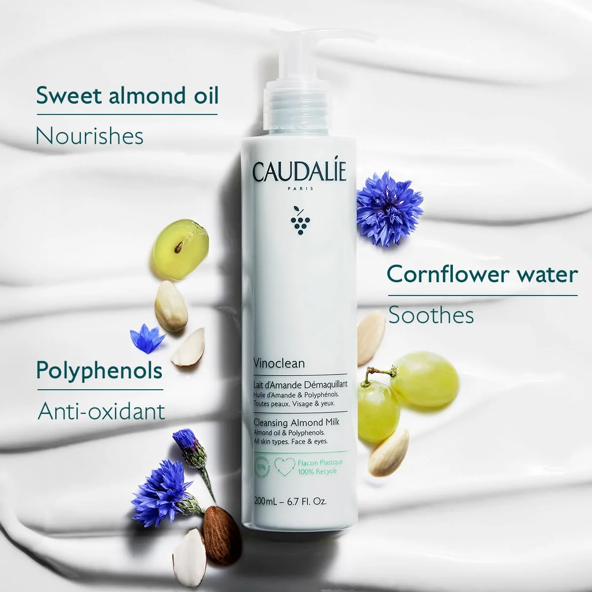 Крем для лица Caudalie — Очищающее миндальное молочко Vinoclean, 200 мл — фото 3