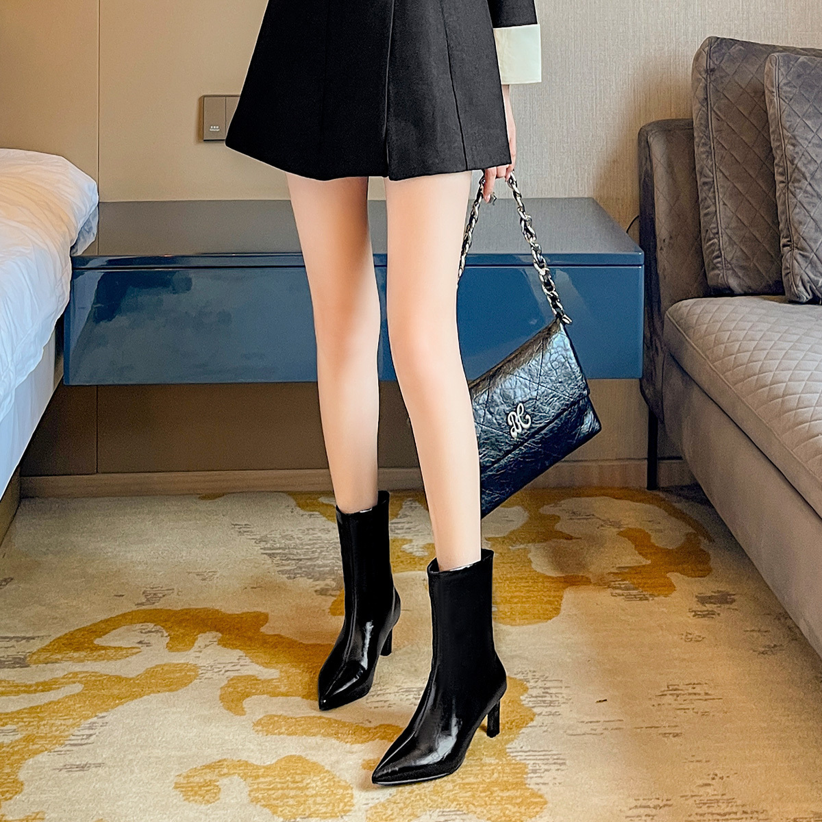 GUDIANFENGDU Женские черные угги на меху, цвет Black (Fleece-Lined) — фото 4