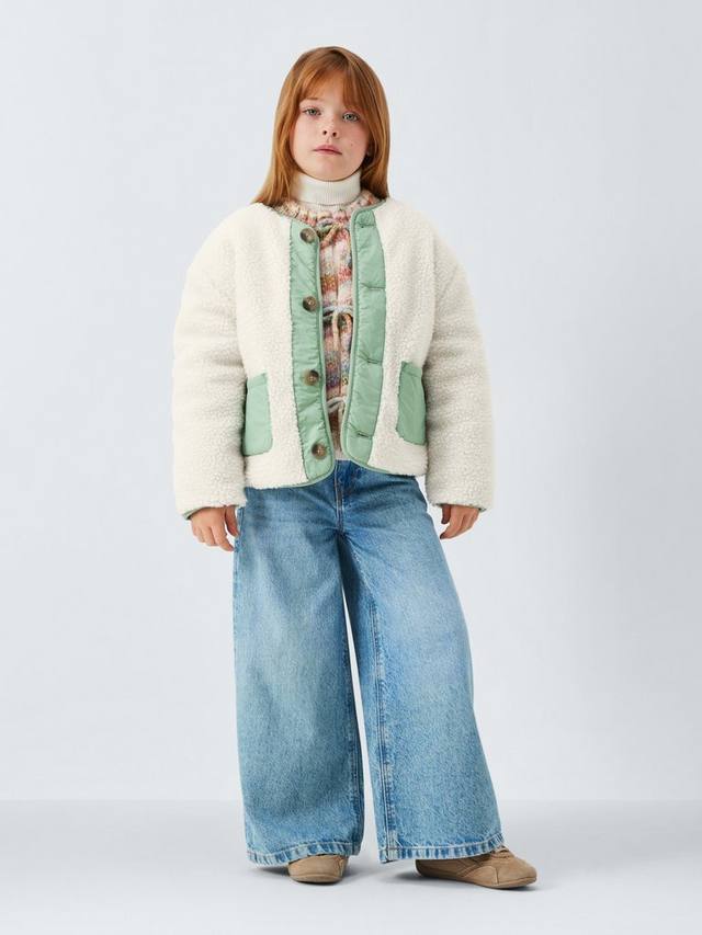 Детская двусторонняя куртка борг/стежка John Lewis, Cream, Green — фото 2