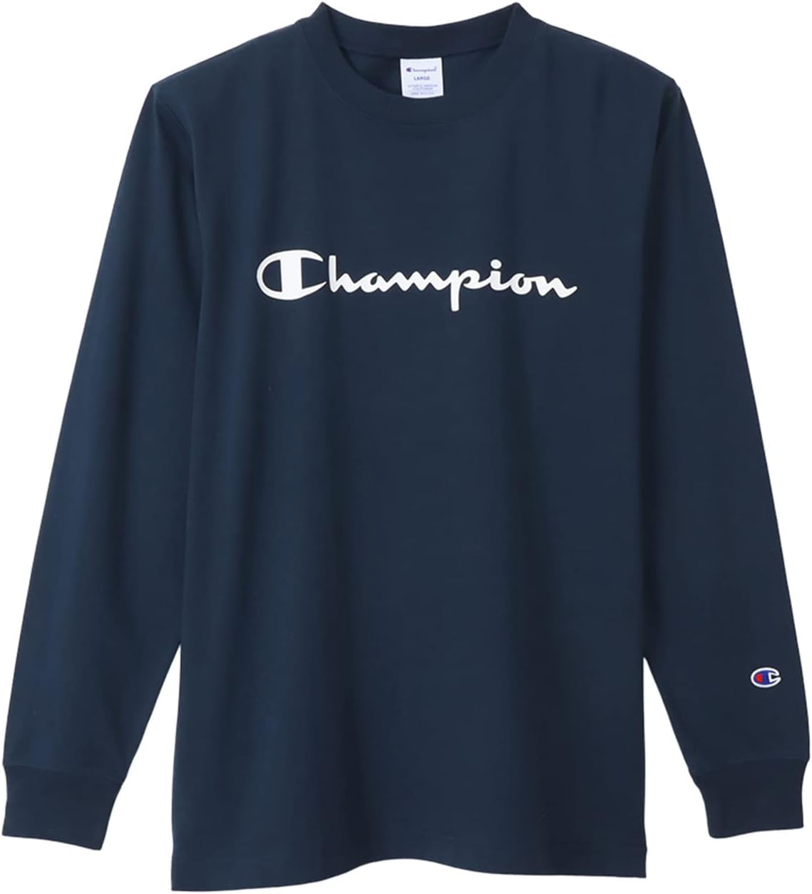 

Мужская футболка Champion C3-X416 с длинным рукавом, круглый вырез, 100% хлопок, логотип с надписью, базовая модель, темно-синий