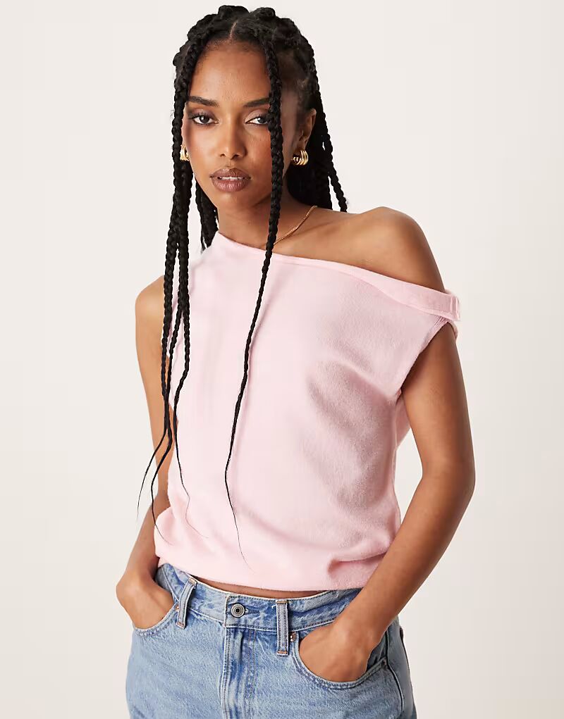 

Структурированный трикотажный топ с открытыми плечами ASOS DESIGN розового цвета