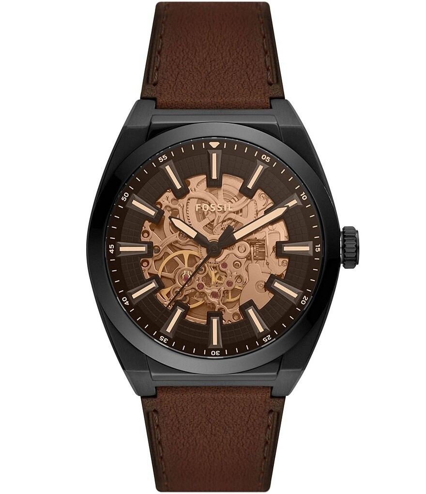 

Мужские автоматические часы Fossil Everett с темно-коричневым ремешком из эко-кожи, коричневый