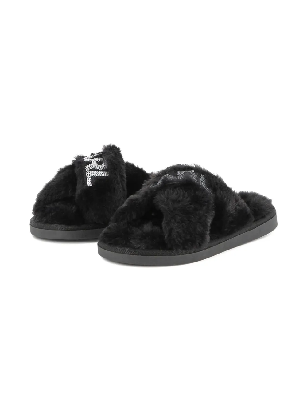 Слиперы из искусственного меха KARL LAGERFELD KIDS, черный — фото 3
