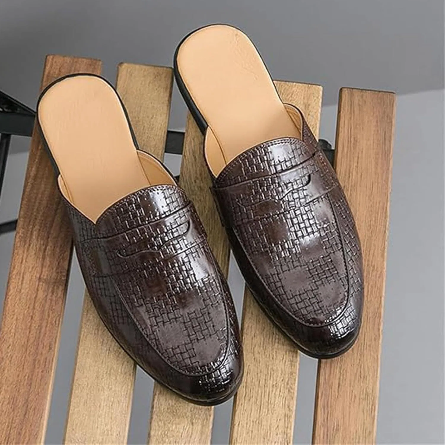 Мужские мюли из кожи, повседневные, Loafers & Slip-Ons, коричневый Xinduoyu — фото 3