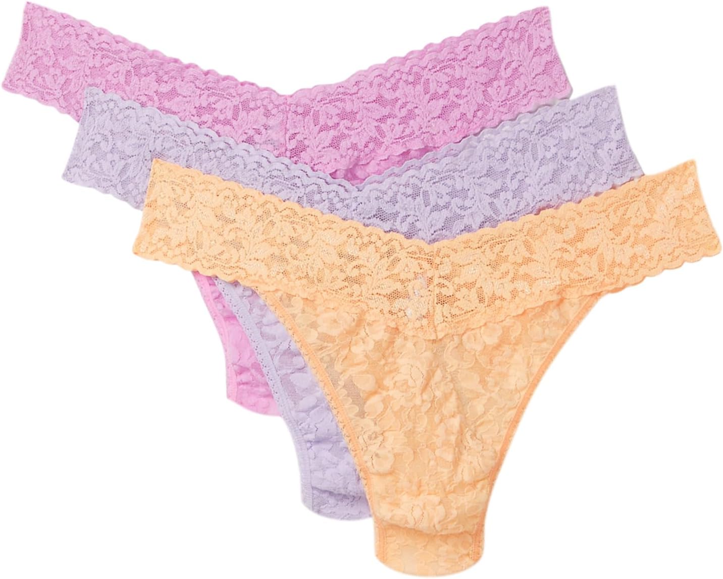

Женские фирменные кружевные стринги с низкой посадкой, комплект из 3 шт. Hanky Panky, Apricot Crush Orange/Drifting Horizon Pink/Cool Lavender