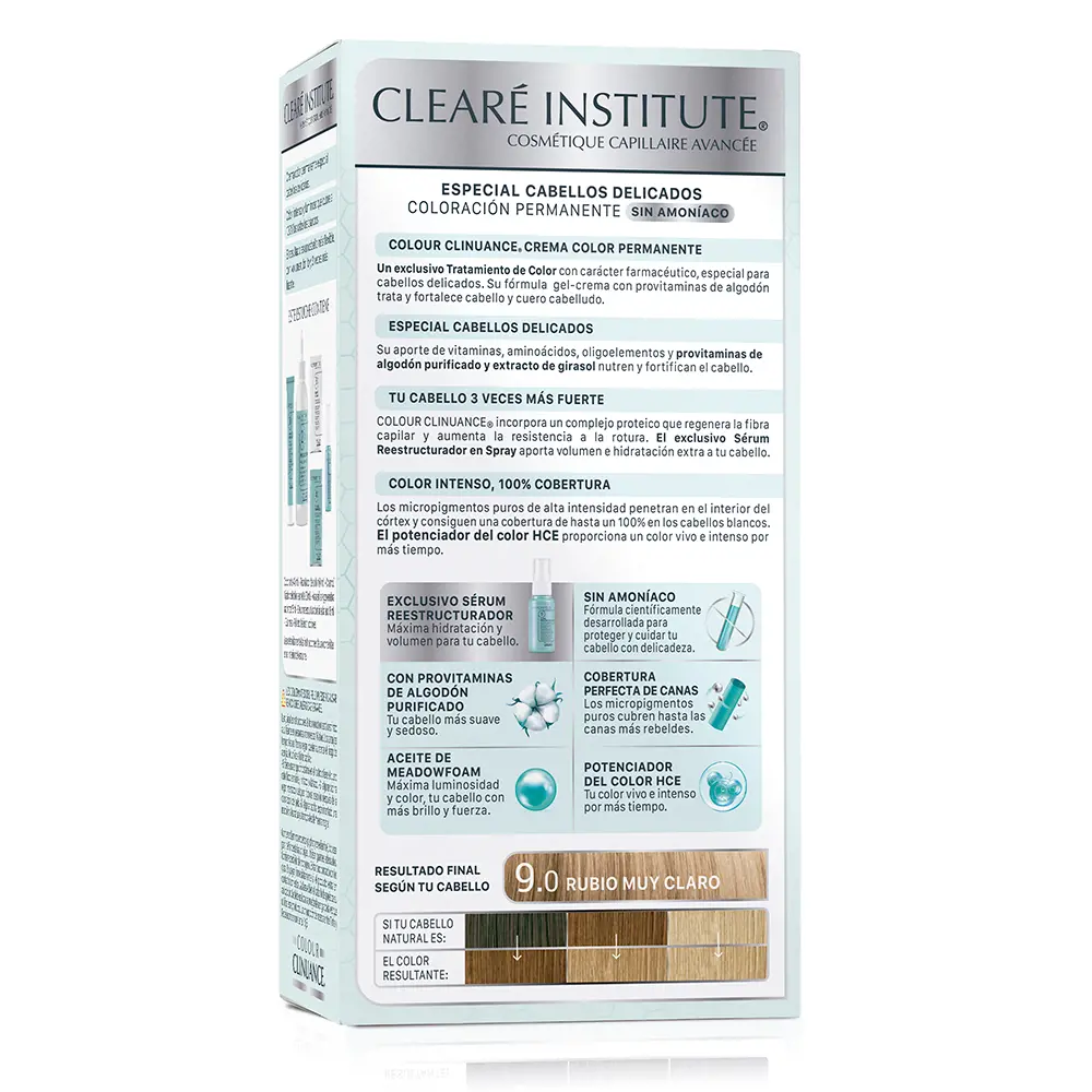 Краска для волос Colour clinuance cabellos delicados Clearé Institute, цвет 9.0-rubio muy claro, 1 шт. — фото 2