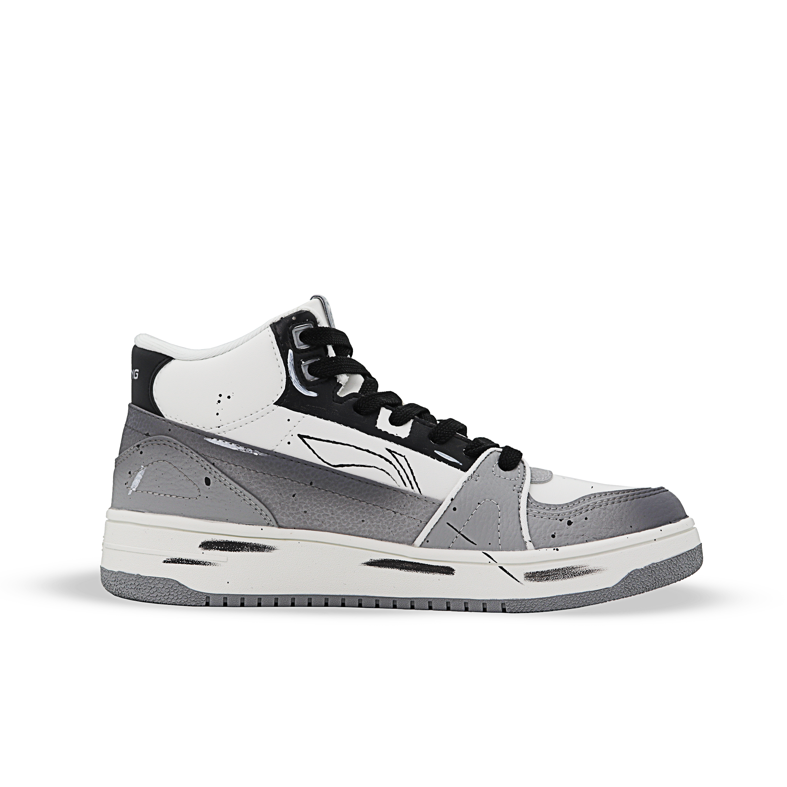 Кроссовки для скейтбординга Tianji HI Slip Resistant Cushioning Abrasion Resistant Mid top мужские LINING, черный белый — фото 3