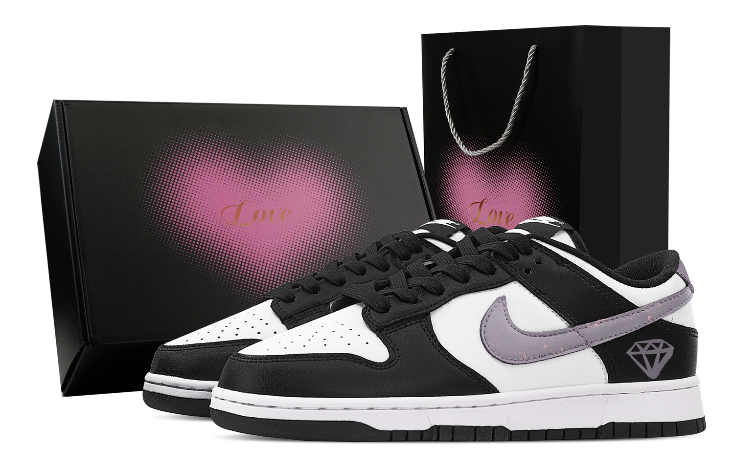 

Кроссовки для скейтборда Dunk Crackle Purple Diamond, Heart Box устойчивые к истиранию, низкие, унисекс, черные, фиолетовые Nike, черный фиолетовый