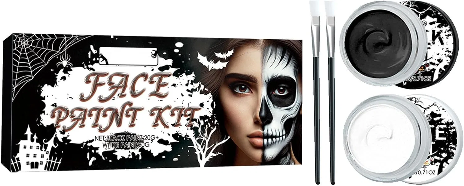 Набор для грима Black White Face Paint, 2 цвета, с кистями
