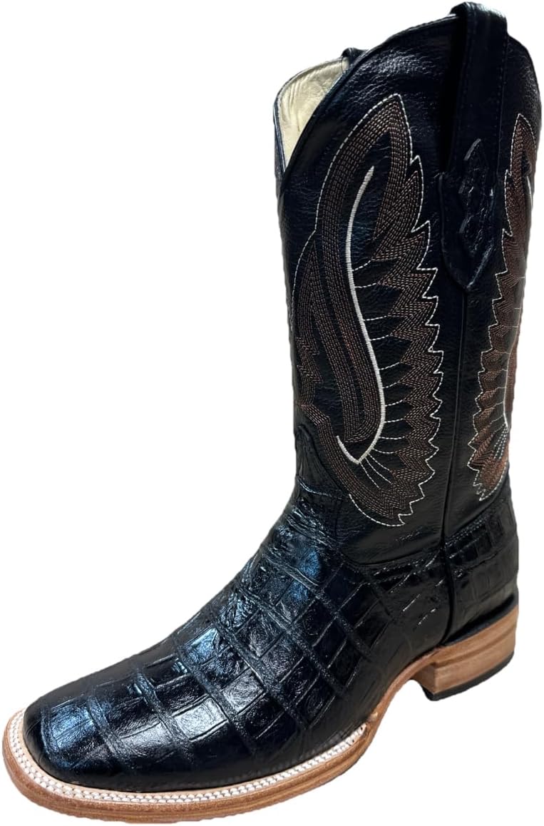 

Мужские кожаные ковбойские ботинки с тиснением под крокодила и квадратным носком Generic, черный