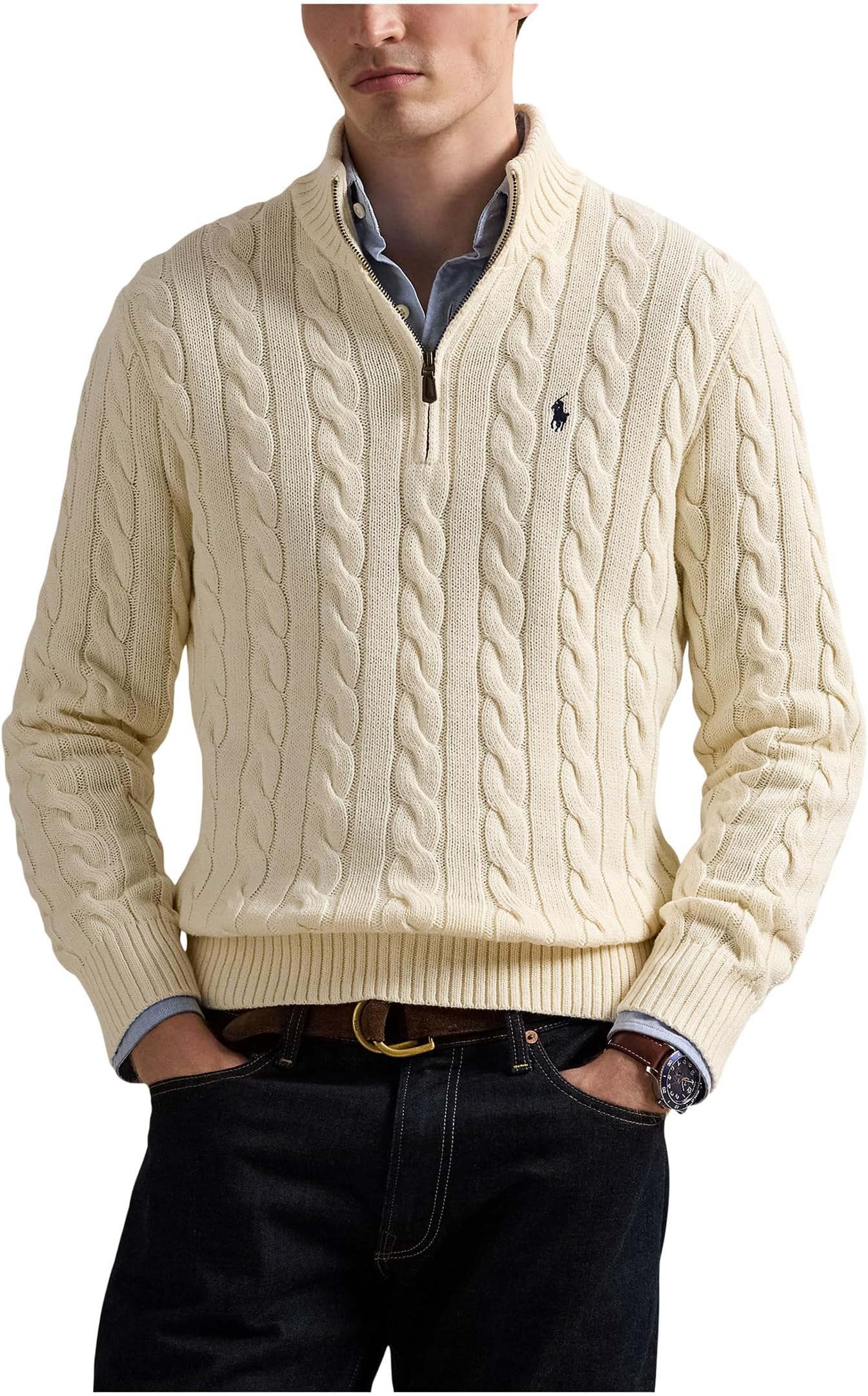 

Свитер Polo Ralph Lauren Cable-Knit Cotton Quarter-Zip Sweater, цвет Andover Cream