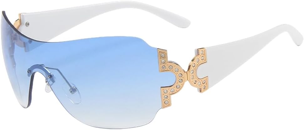 

Женские солнцезащитные очки с крупными зеркальными линзами в стиле панк, цельные солнцезащитные очки, модные солнцезащитные очки без оправы, 2027 год MTZJH, White Blue