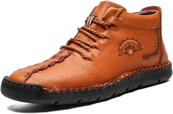 

Мужские кожаные ботинки Чака с утеплителем из плюша, ручная строчка, шнуровка, зимние ботинки с противоскользящей подошвой, ольстерские, для мотоцикла и прогулок ELSHTIDE, коричневый