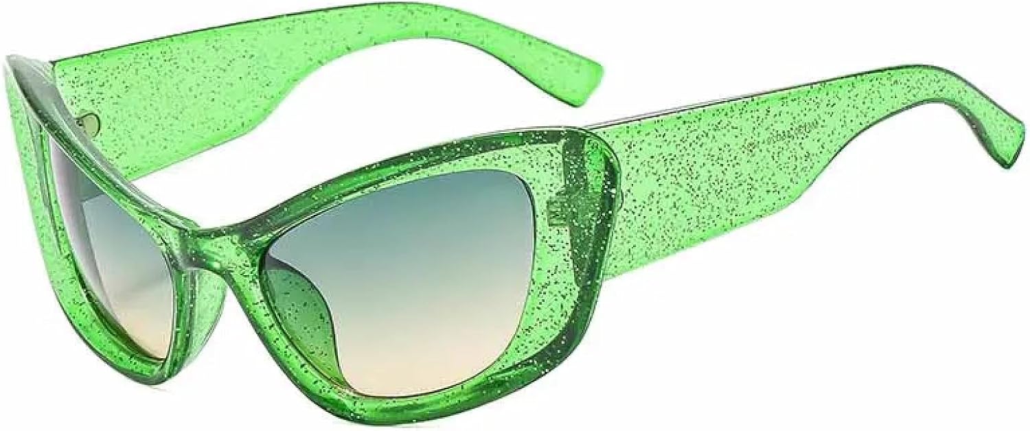 

Винтажные солнцезащитные очки в стиле «кошачий глаз» в панк-стиле для мужчин и женщин, модные, роскошные, с блестками, конфетных цветов, для путешествий, защита от УФ-излучения UV400 TKKTLLT, Green Green Yellow