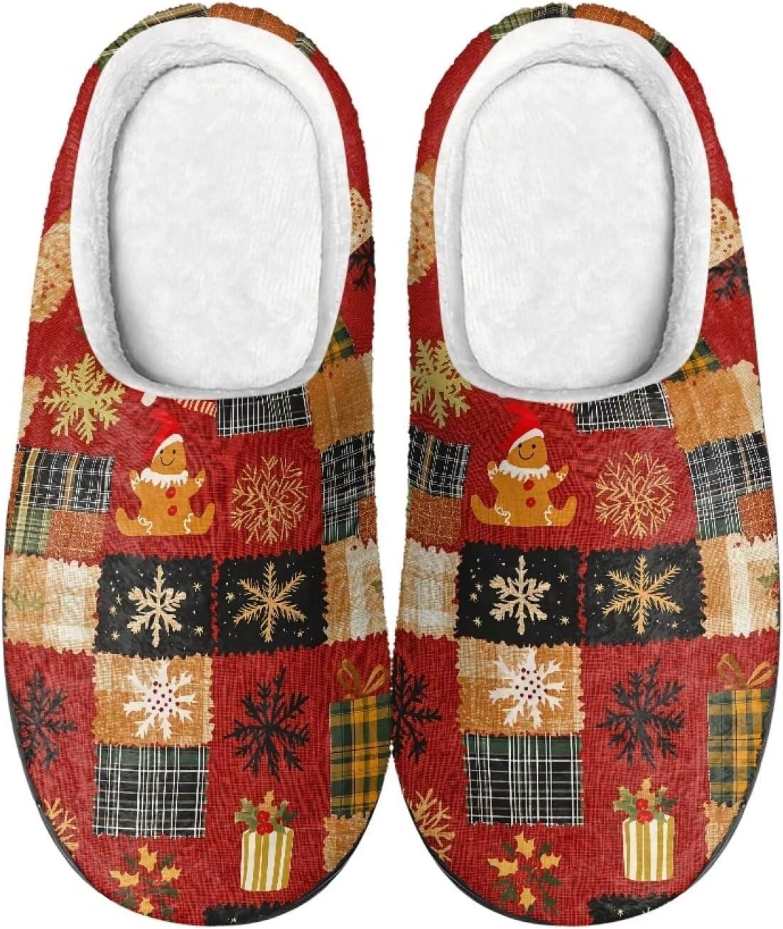 

Милые мультяшные фланелевые тапочки Howilath унисекс, теплые и дышащие хлопковые тапочки с противоскользящей подошвой, Christmas Snowflakes