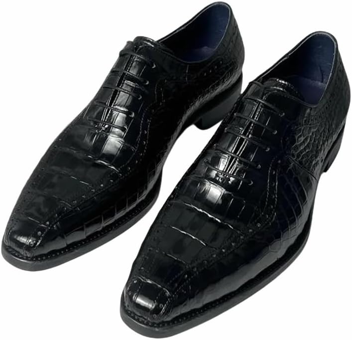 

Мужские деловые туфли с квадратным носком из аутентичной кожи крокодила, ручной работы, из натуральной кожи аллигатора, шнуровка Oxfords, черные Generic