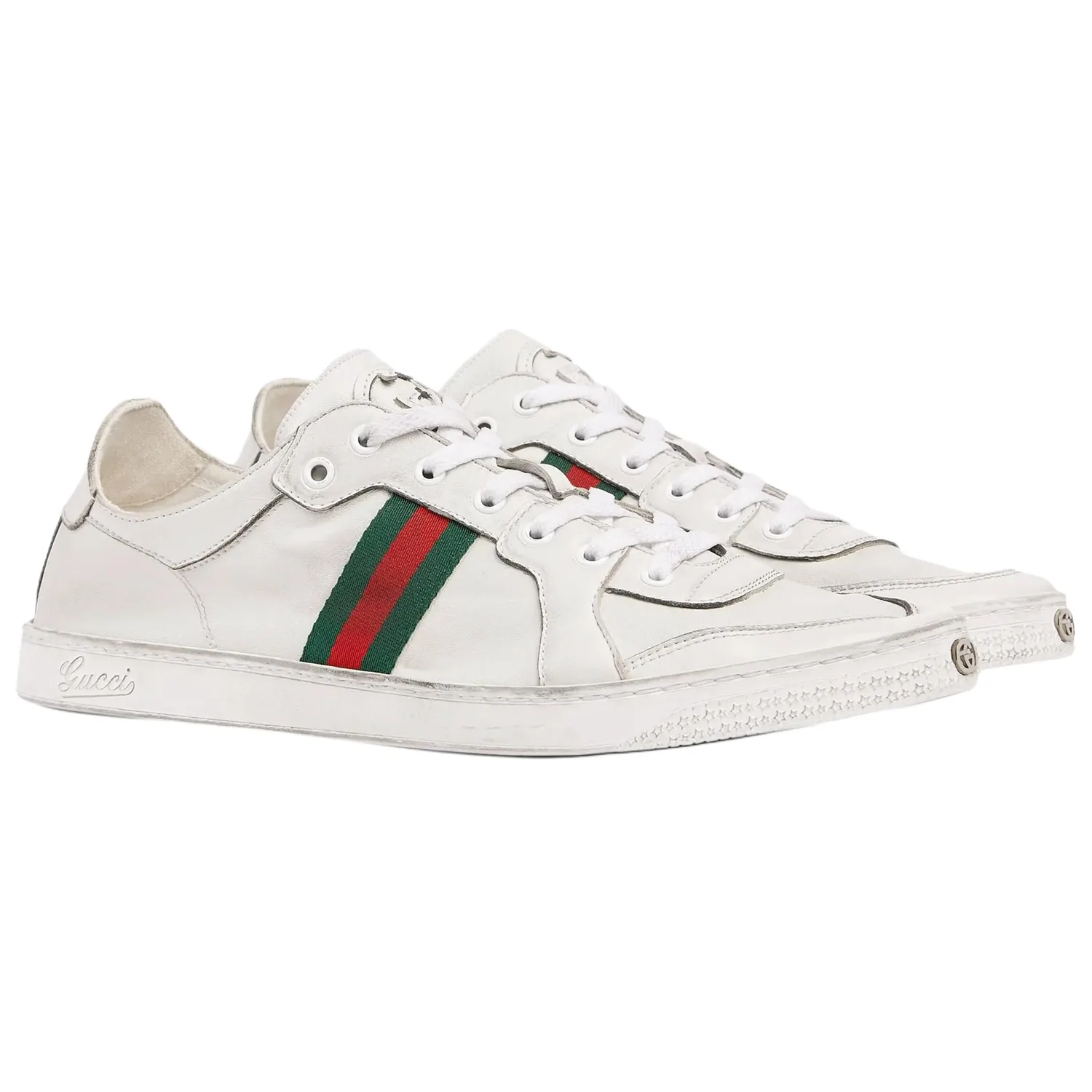 GUCCI Кроссовки мужские низкие скейтерские из эластичной кожи белые — фото 4