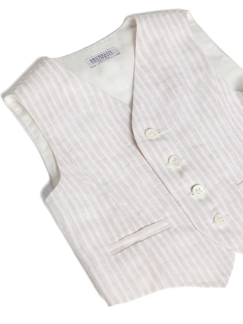 Легкий жилет Baby Bernie в полоску Brunello Cucinelli Kids, бежевый — фото 3