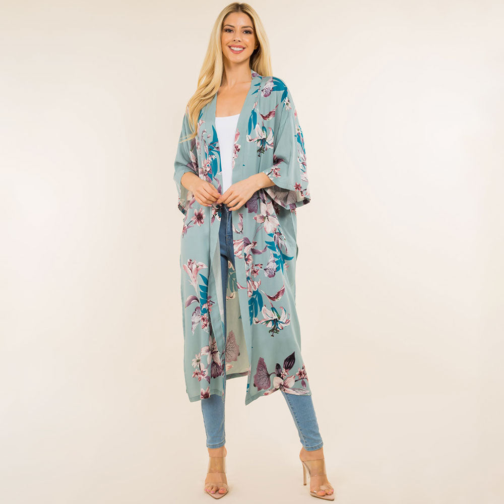 

Цветочный длинный кимоно пончо TRUEDAMES, мятный