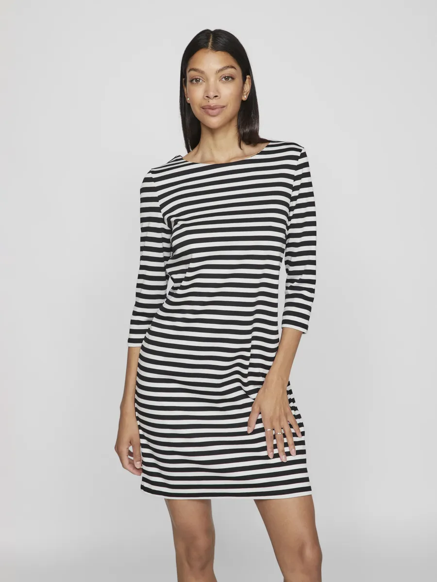 

Трикотажное платье Vila "VININNY 3/4 O-NECK DRESS/LC", цвет Black Beauty Stripes:Snow White