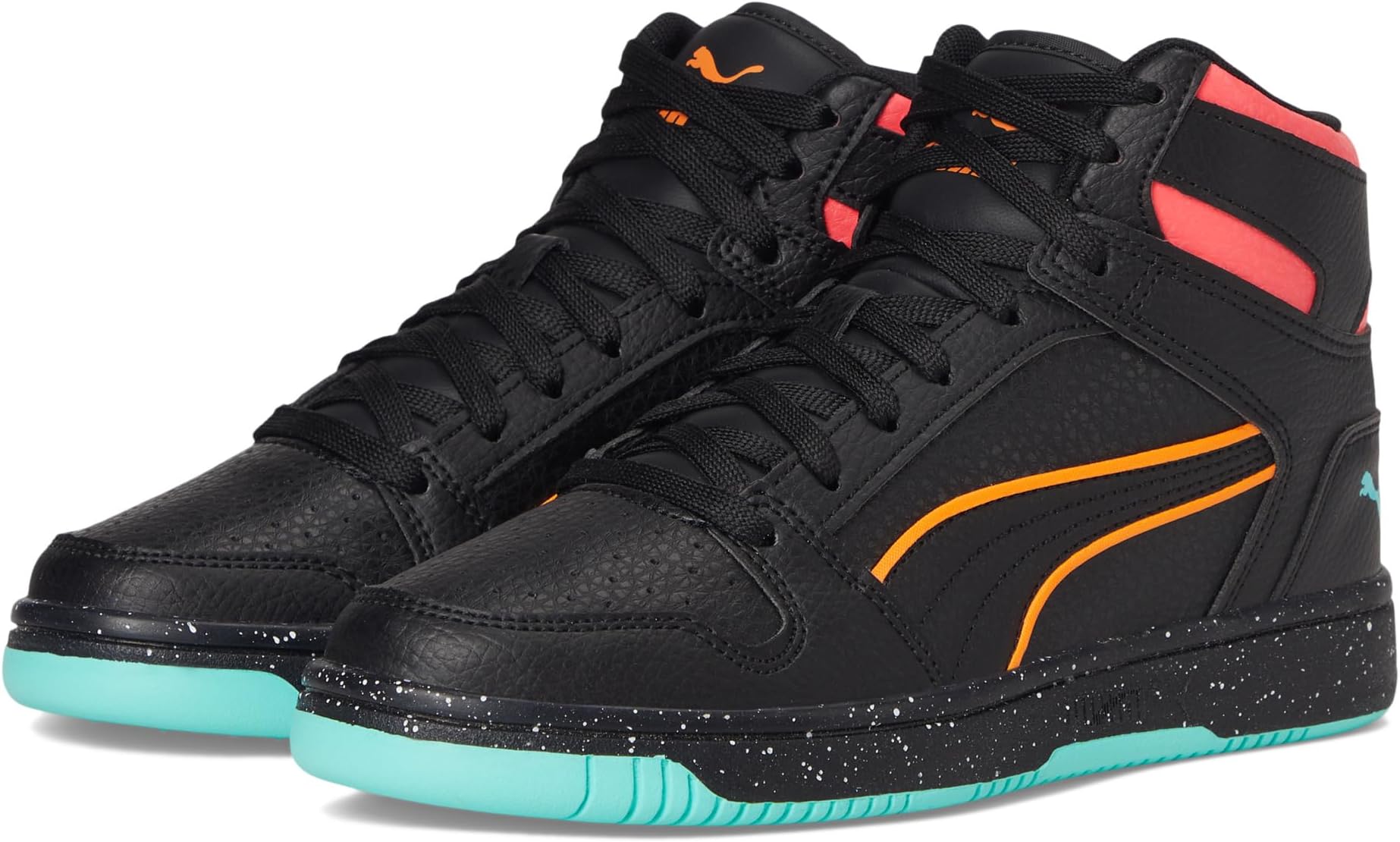 

Кроссовки PUMA Kids Rebound Layup Mid Shoes, цвет Black/Rickie Orange/Fire Orchid
