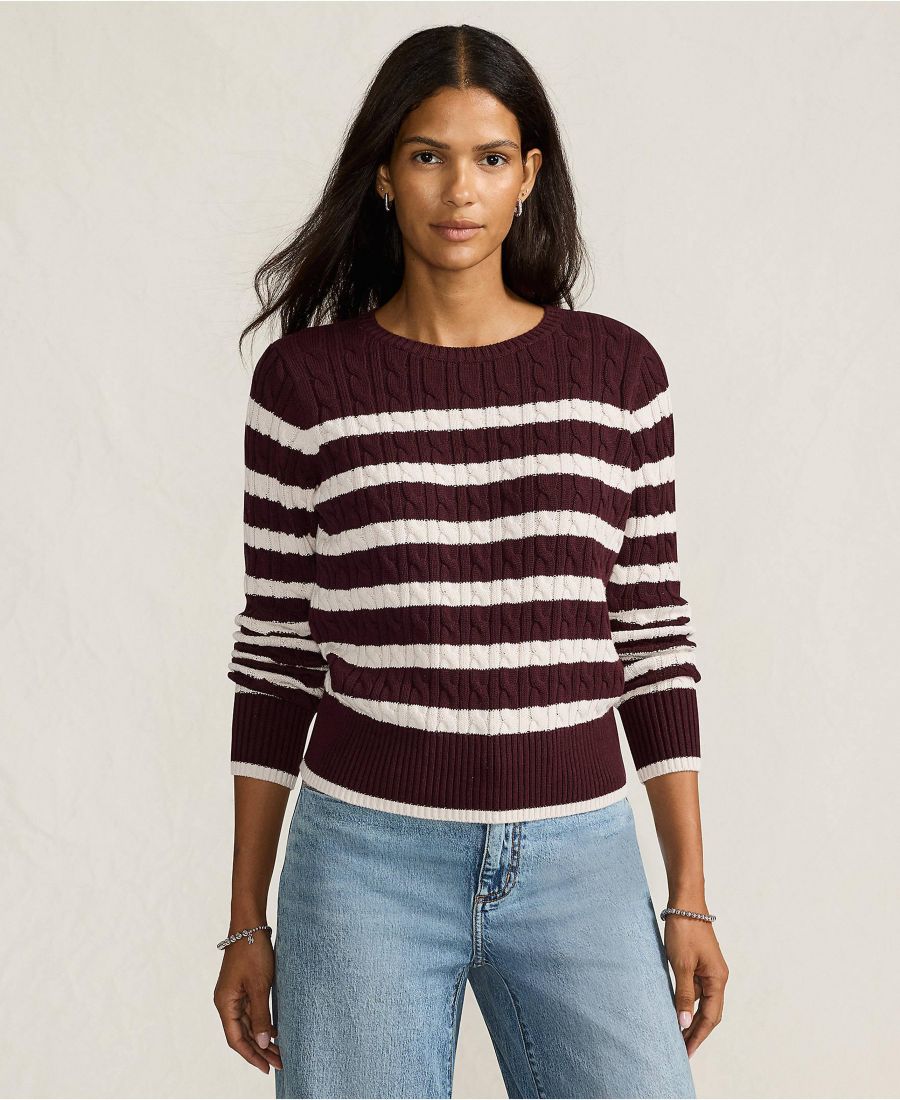 

Женский свитер Petite Drifter Modern Cable Crew Lands' End, Burgundy/ivory latte stripe