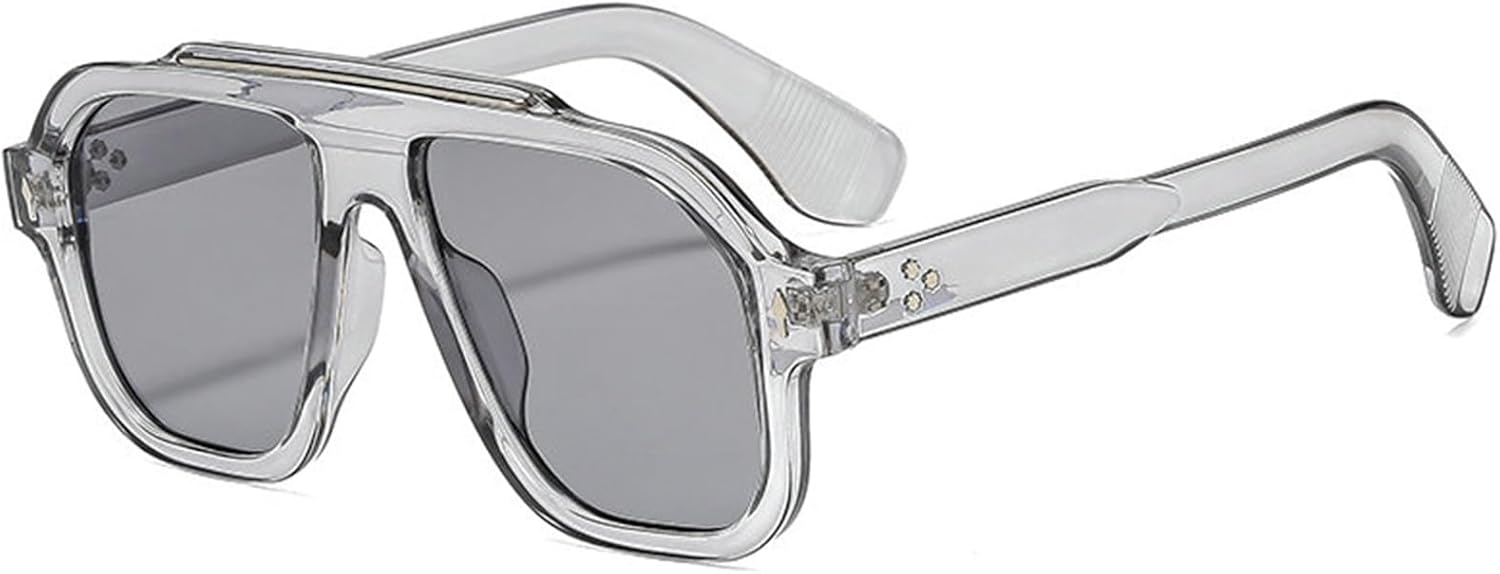 

Солнцезащитные очки COTIA Fashion Pilot для женщин, защита от УФ-излучения UV400, ретро-стиль, заклепки; солнцезащитные очки для мужчин с градиентным переходом цвета, квадратная форма, синий и желтый цвета, Grey