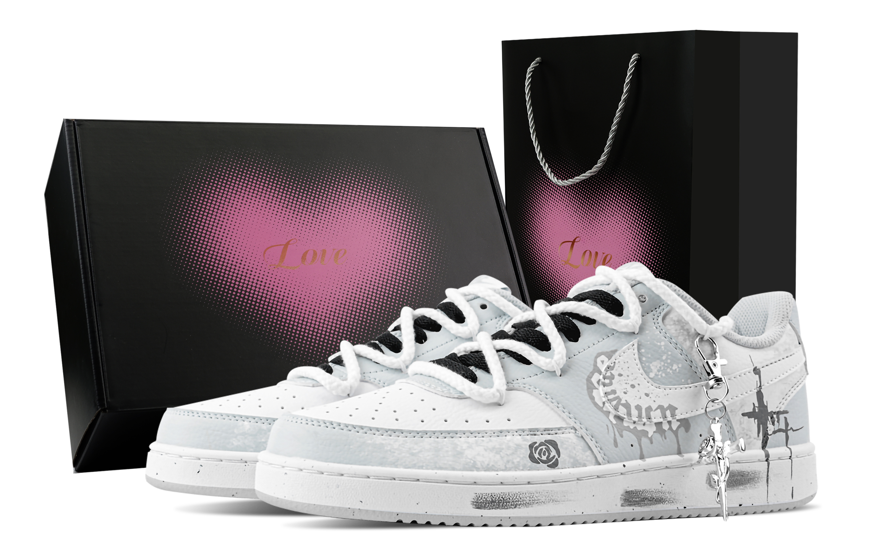 

Nike Низкие износостойкие кроссовки для скейтбординга Court Vision Rose Secret, Heart Box, светло-голубые