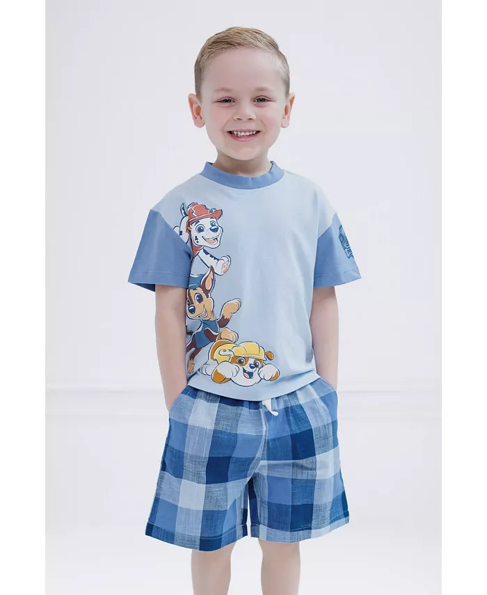 Комплект одежды для мальчиков: футболка и шорты в клетку Toddler Boys Paw Patrol, синий — фото 2