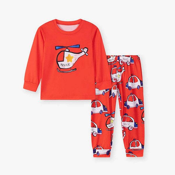 

Детский пижамный комплект с длинным рукавом Police adventure, дизайн с патрульными машинами и вертолетом Mykids-Usa