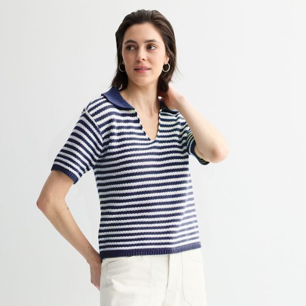 

Женский свитер с короткими рукавами и воротником Sonoma Goods For Life, цвет white navy stripe