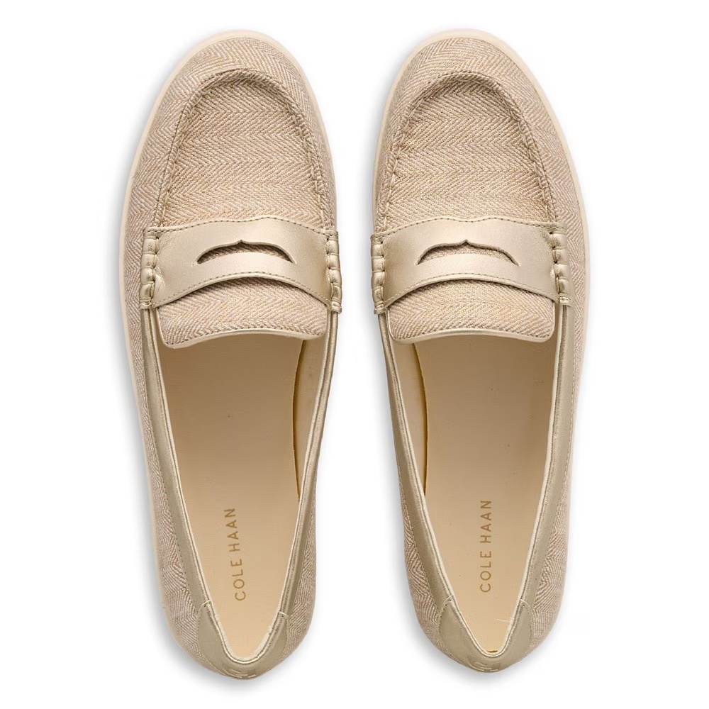 Мокасины Ellison penny loafer Cole Haan, natural canvas/gold leather — фото 4