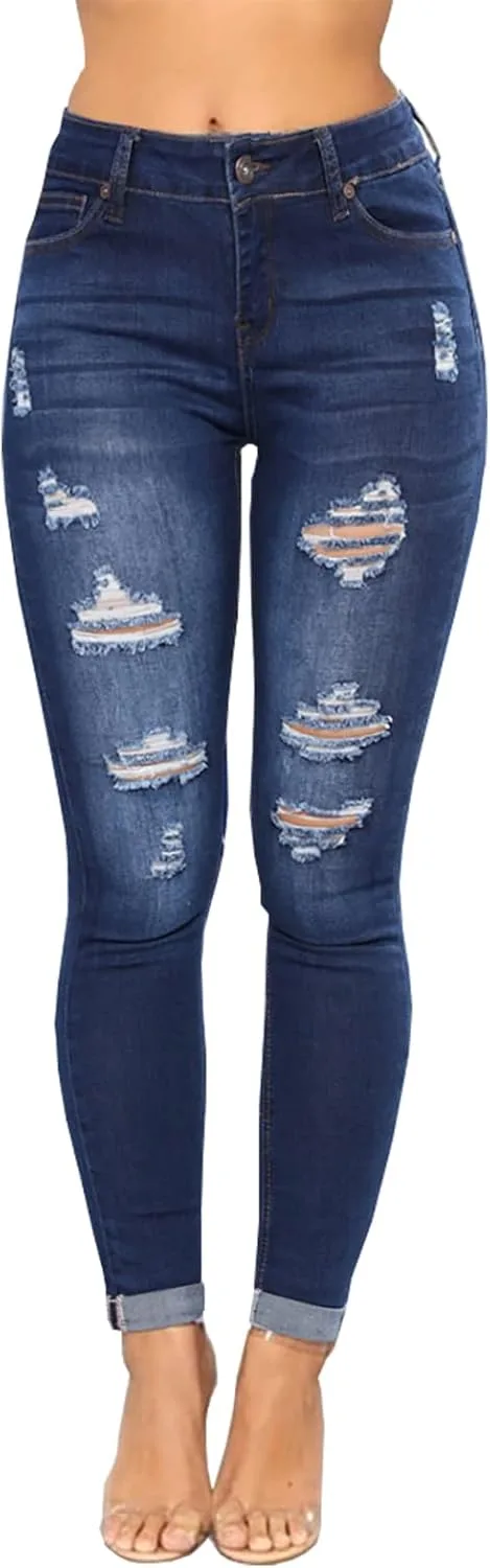 

Рваные скинни джинсы для женщин High Waisted Stretch с потертостями WEEKXING