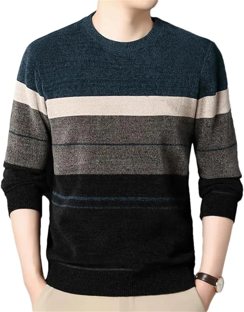 

Мужской свитер с контрастными полосками, утепленный флисом OWEIEYEU