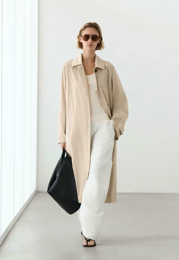 Плащ длинный свободный Massimo Dutti, бежевый