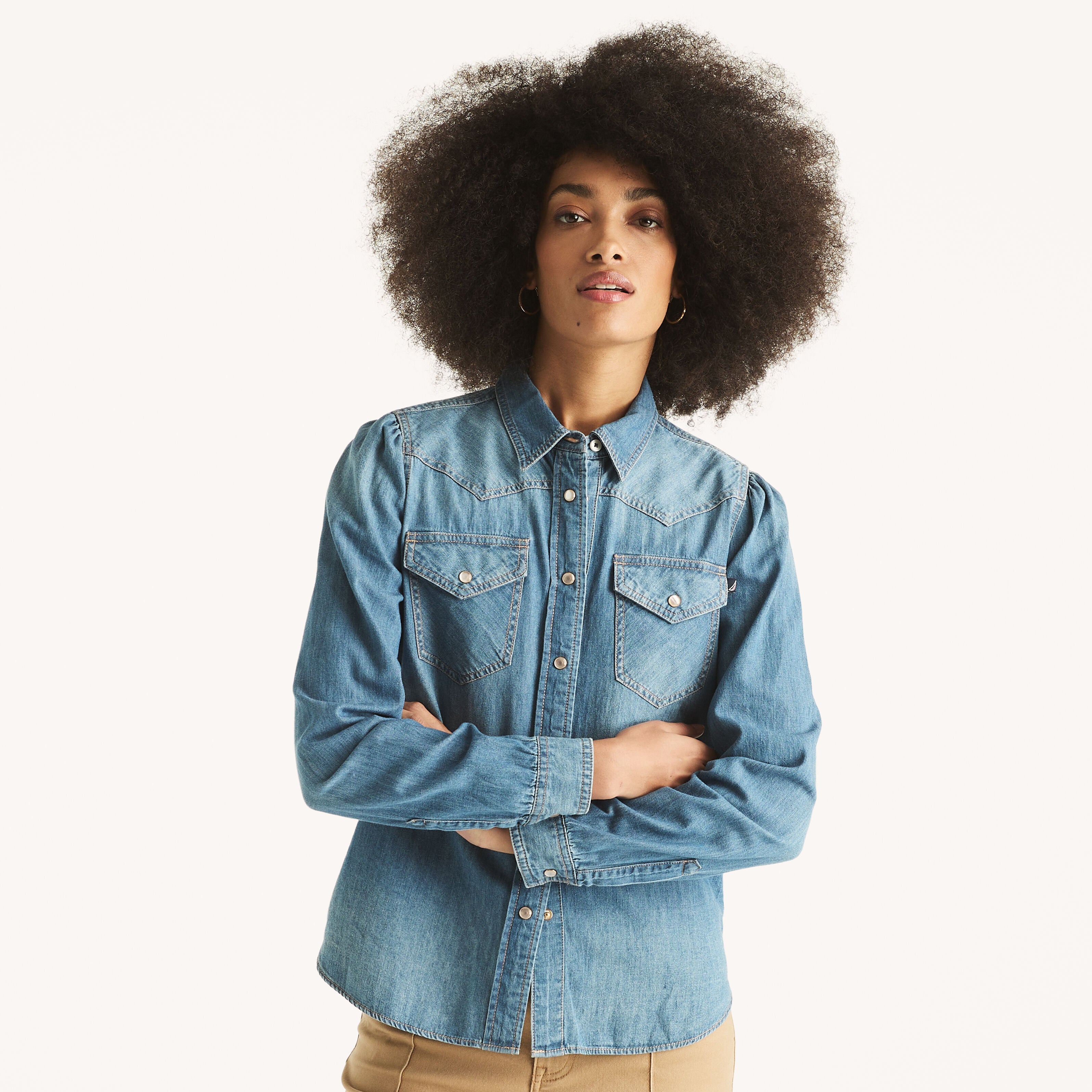 

Женская джинсовая рубашка Nautica в стиле вестерн, цвет coronet blue
