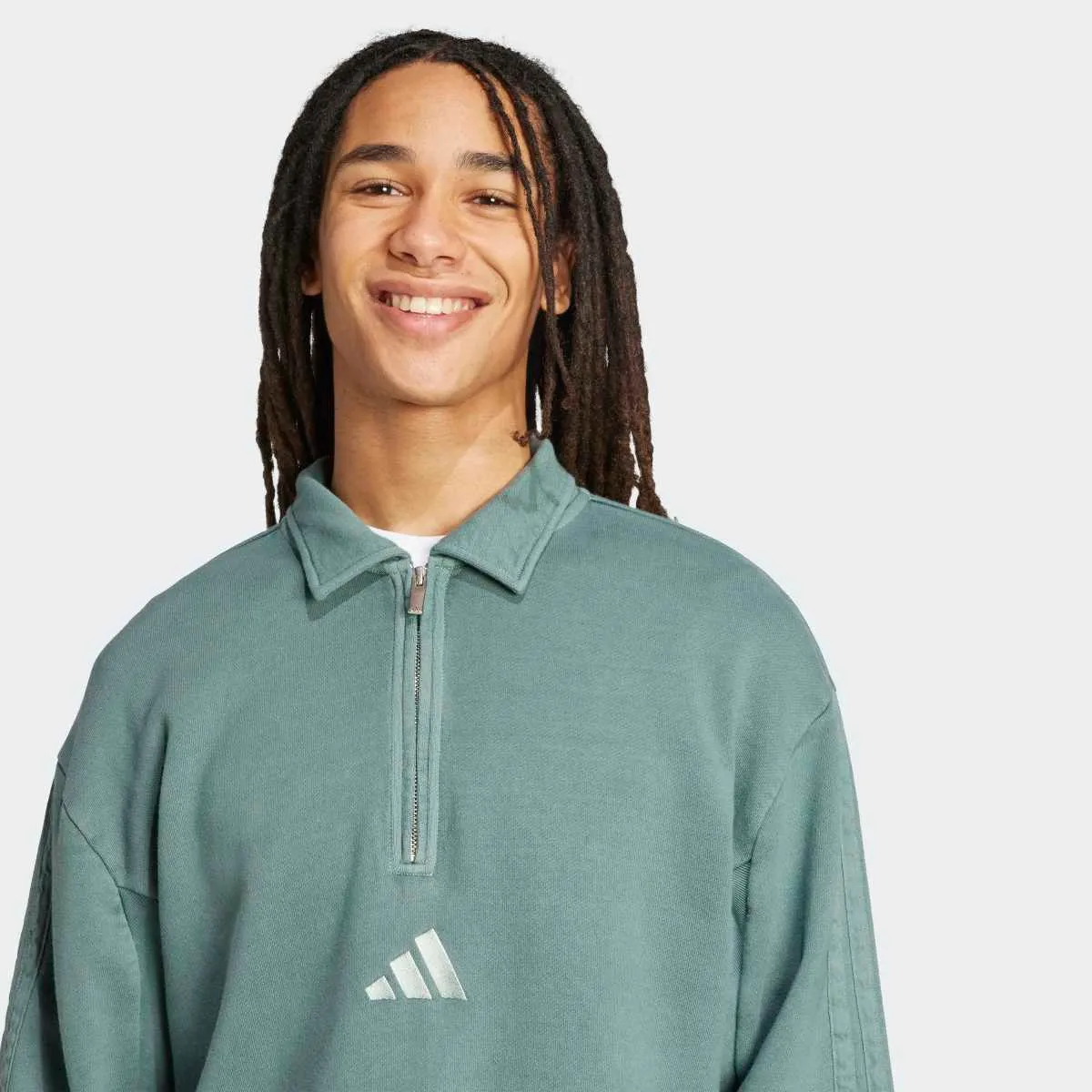 Мужская толстовка All Size French Terry Washed Half-Zip adidas, зеленый — фото 4